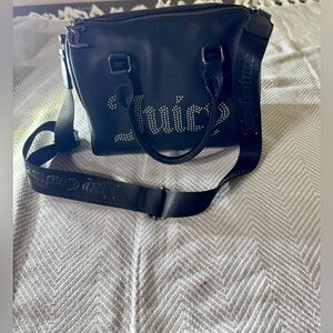Juicy Couture Black Studded Logo Satchel Crossbody Bag Silver Studs